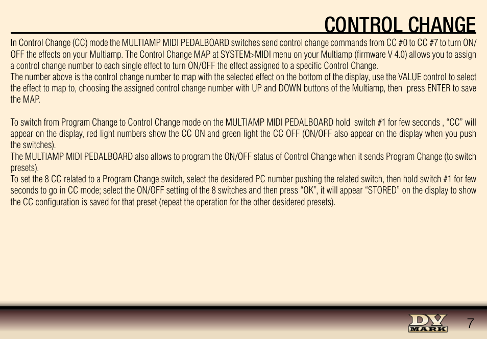 Control change | Dv Mark MULTIAMP MIDI PEDALBOARD User Manual | Page 7 / 12