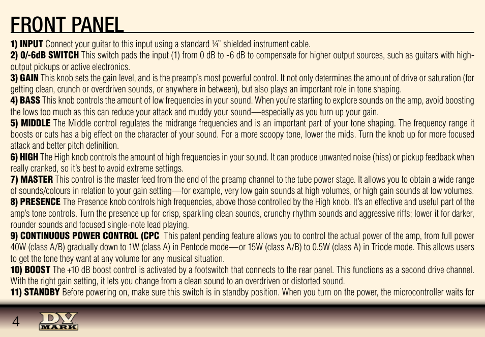 Front panel | Dv Mark Little 40 User Manual | Page 4 / 12