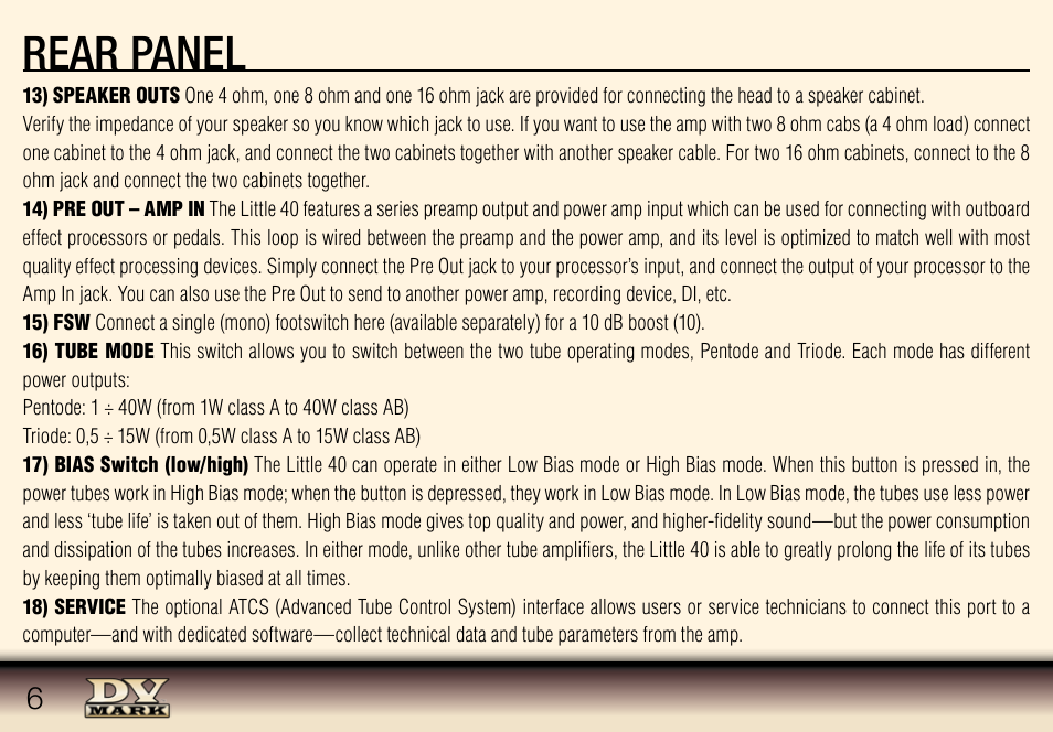 Rear panel | Dv Mark Little 40 User Manual | Page 6 / 12