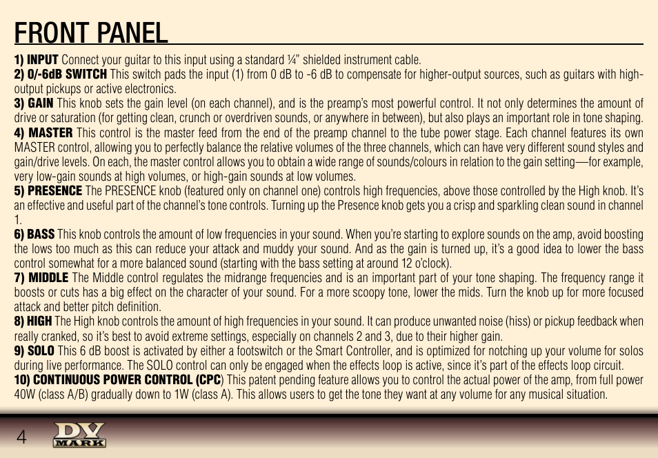 Front panel | Dv Mark DV 403 CPC User Manual | Page 4 / 12