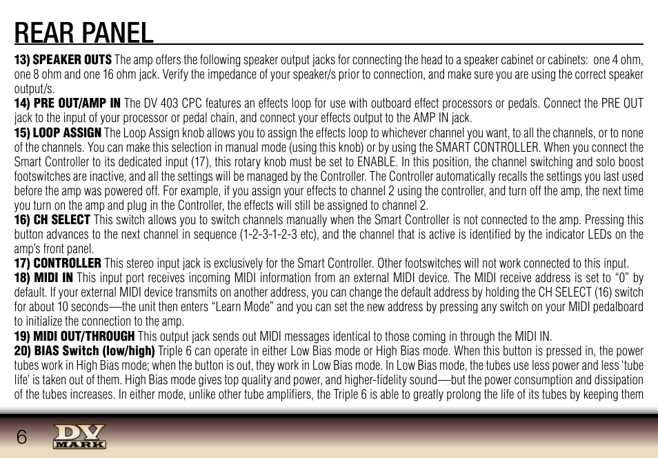 Rear panel | Dv Mark DV 403 CPC User Manual | Page 6 / 12