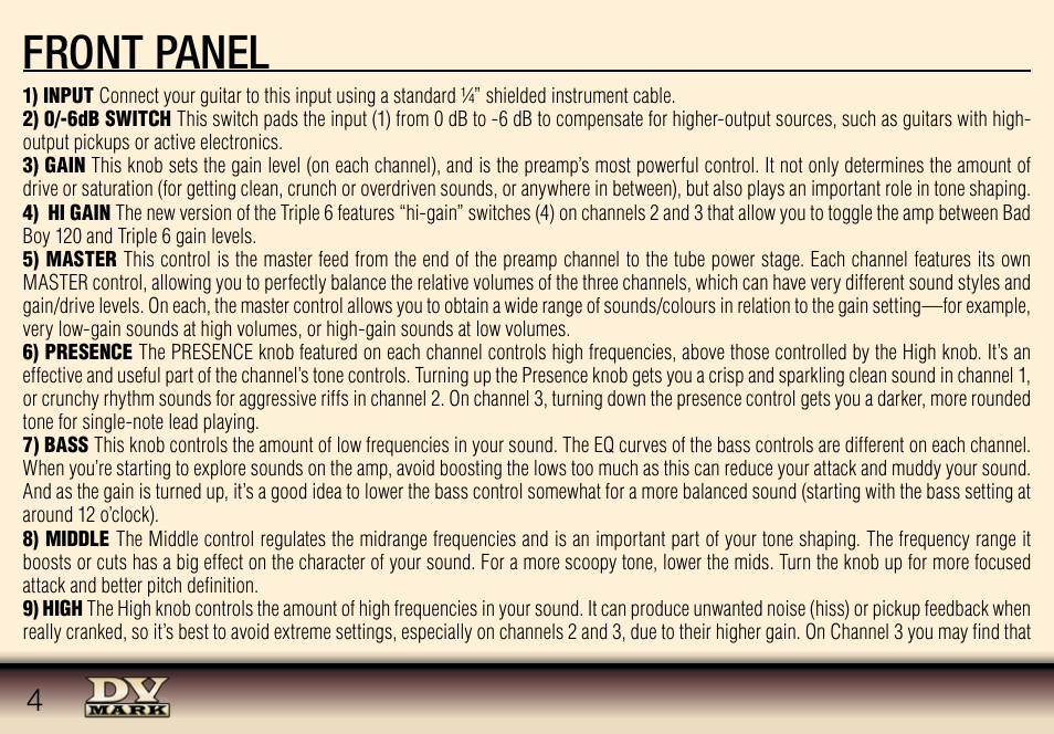 Front panel | Dv Mark Triple 6 User Manual | Page 4 / 12