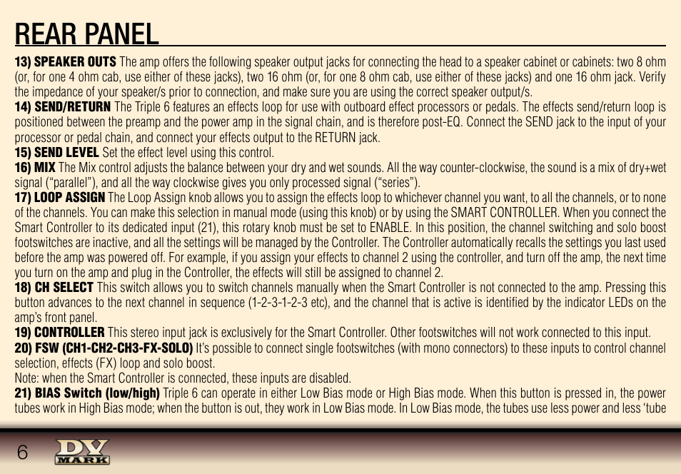 Rear panel | Dv Mark Triple 6 User Manual | Page 6 / 12