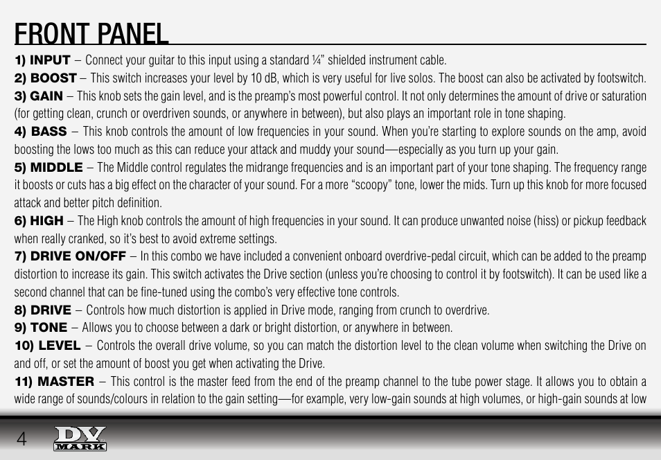 Front panel | Dv Mark Galileo 15C User Manual | Page 4 / 12