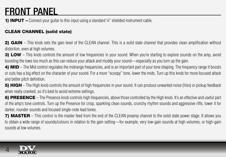 Front panel | Dv Mark Frank Gambale Combo 112 User Manual | Page 4 / 12