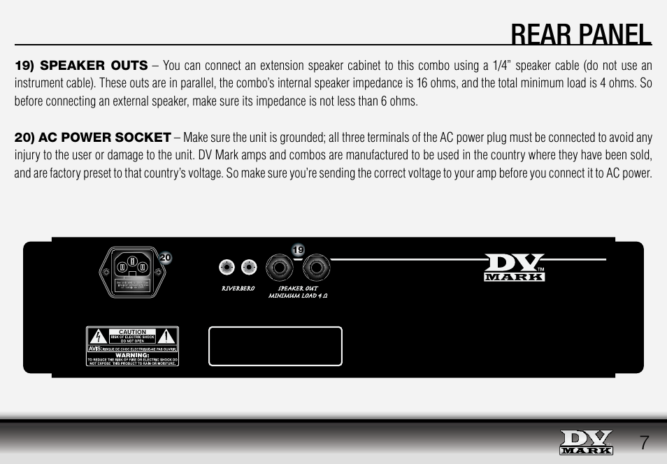 Rear panel | Dv Mark Frank Gambale Combo 112 User Manual | Page 7 / 12