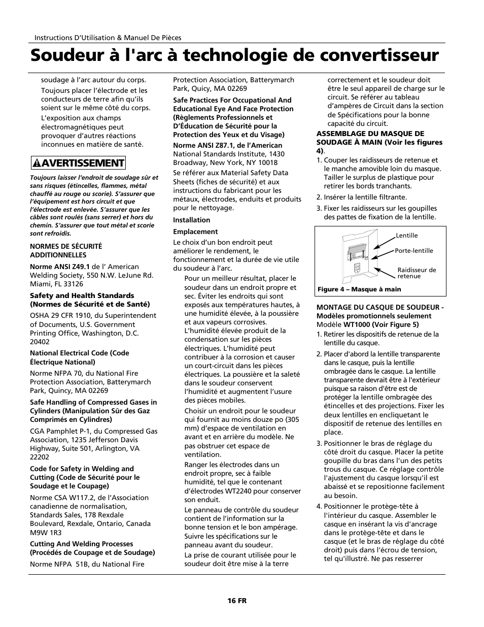 Soudeur à l'arc à technologie de convertisseur, Avertissement | Campbell Hausfeld ARCITECH WS2100 User Manual | Page 16 / 36