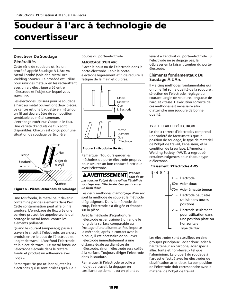 Soudeur à l'arc à technologie de convertisseur, Avertissement | Campbell Hausfeld ARCITECH WS2100 User Manual | Page 18 / 36