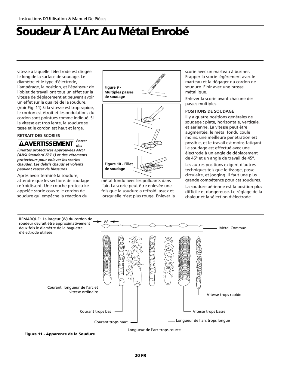 Soudeur à l’arc au métal enrobé, Avertissement | Campbell Hausfeld ARCITECH WS2100 User Manual | Page 20 / 36