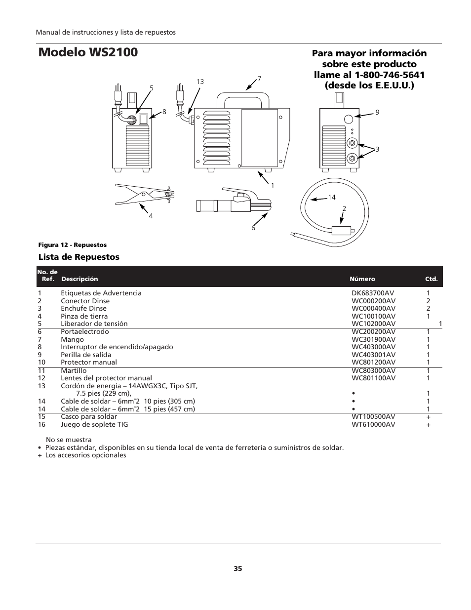 Modelo ws2100 | Campbell Hausfeld ARCITECH WS2100 User Manual | Page 35 / 36