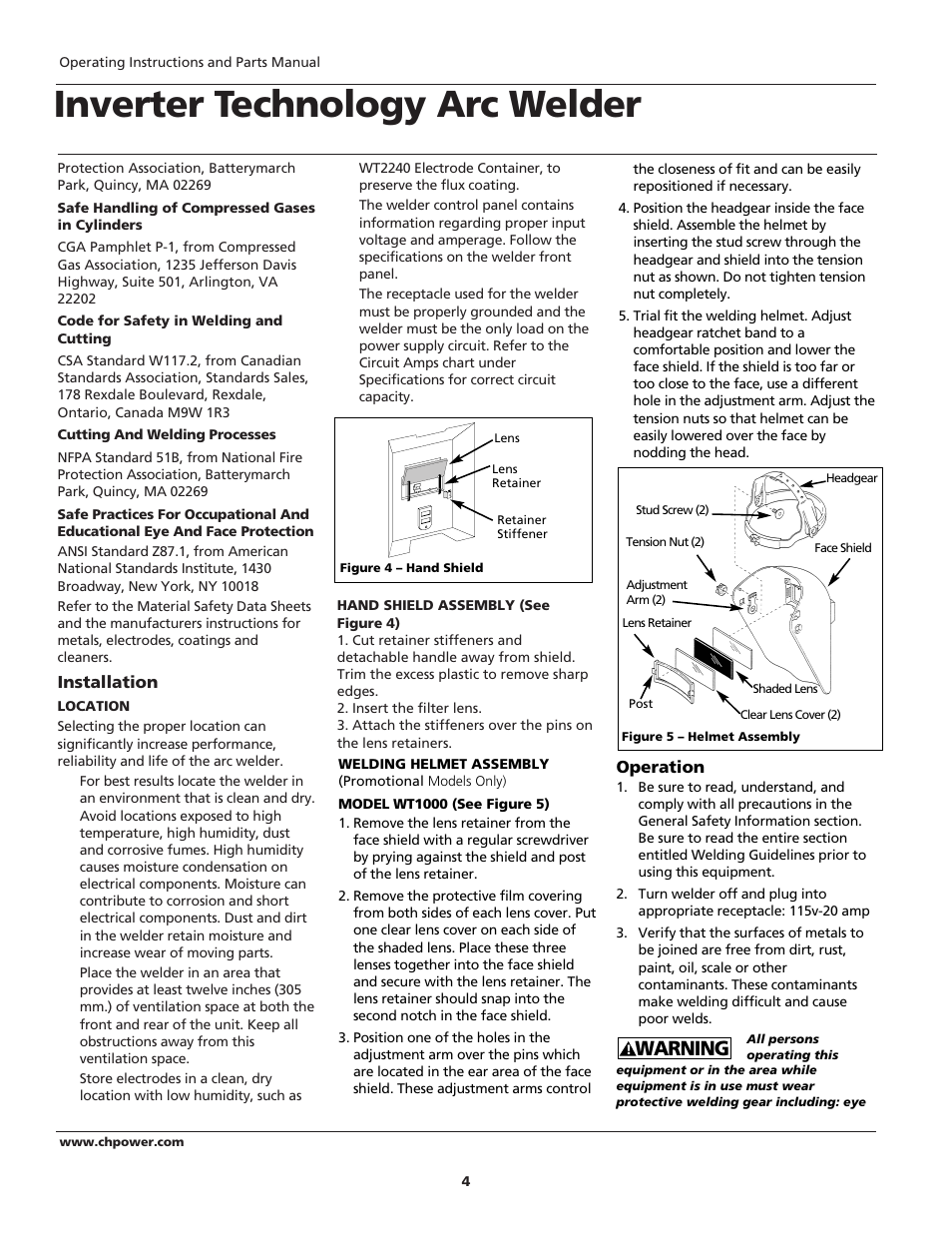 Inverter technology arc welder, Warning | Campbell Hausfeld ARCITECH WS2100 User Manual | Page 4 / 36