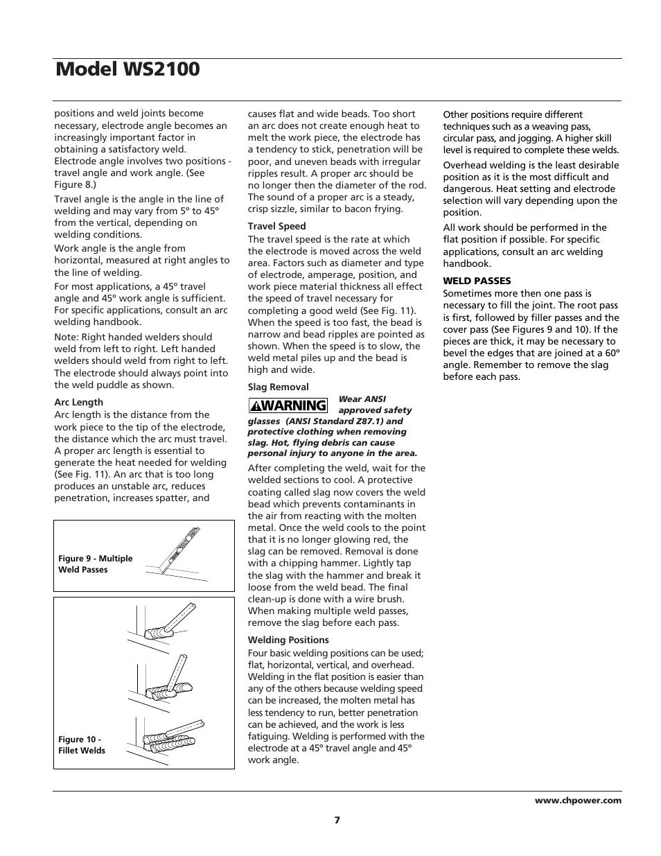 Model ws2100, Warning | Campbell Hausfeld ARCITECH WS2100 User Manual | Page 7 / 36