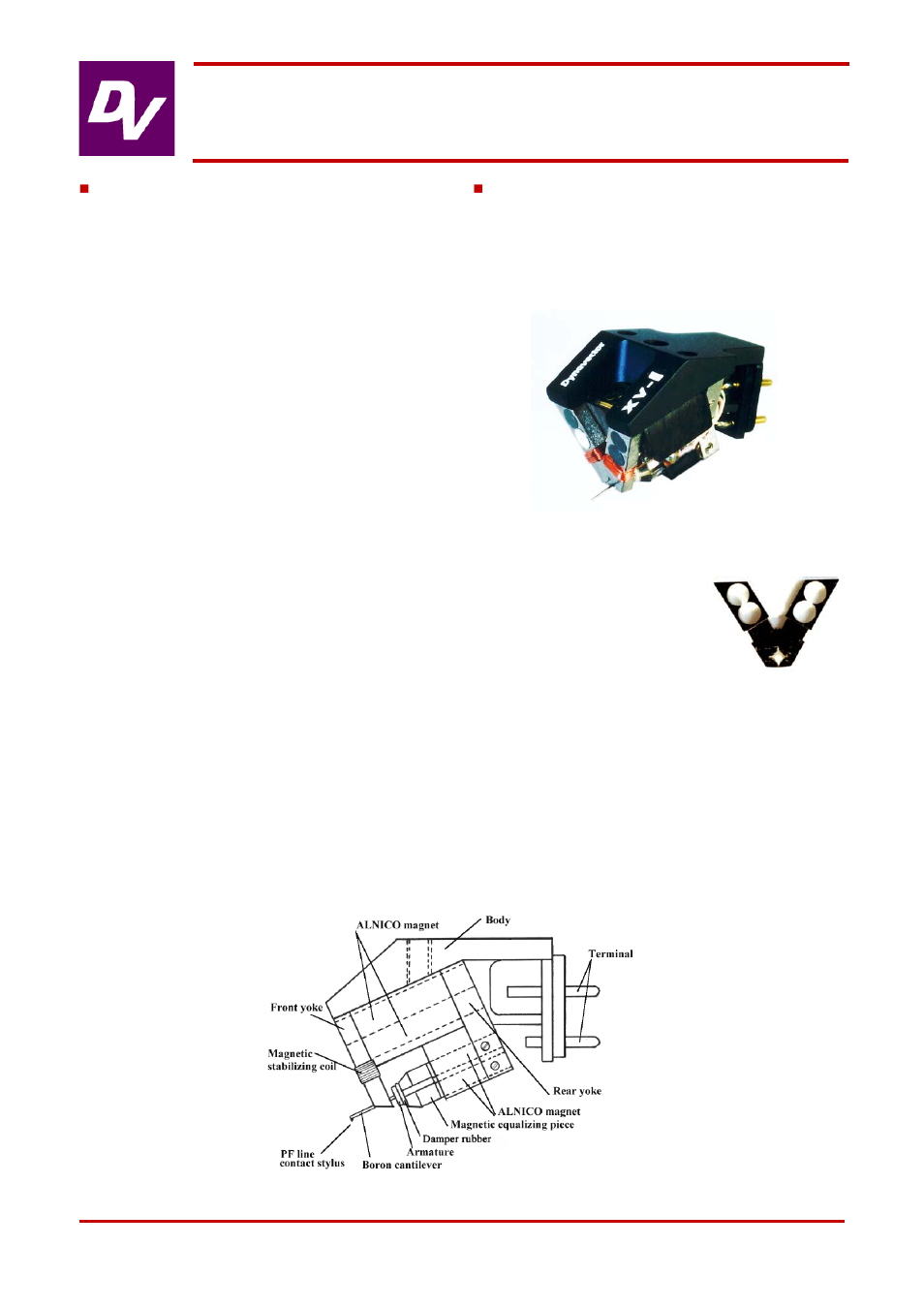 Dynavector DV XV-1s Stereo cartridge User Manual | 2 pages