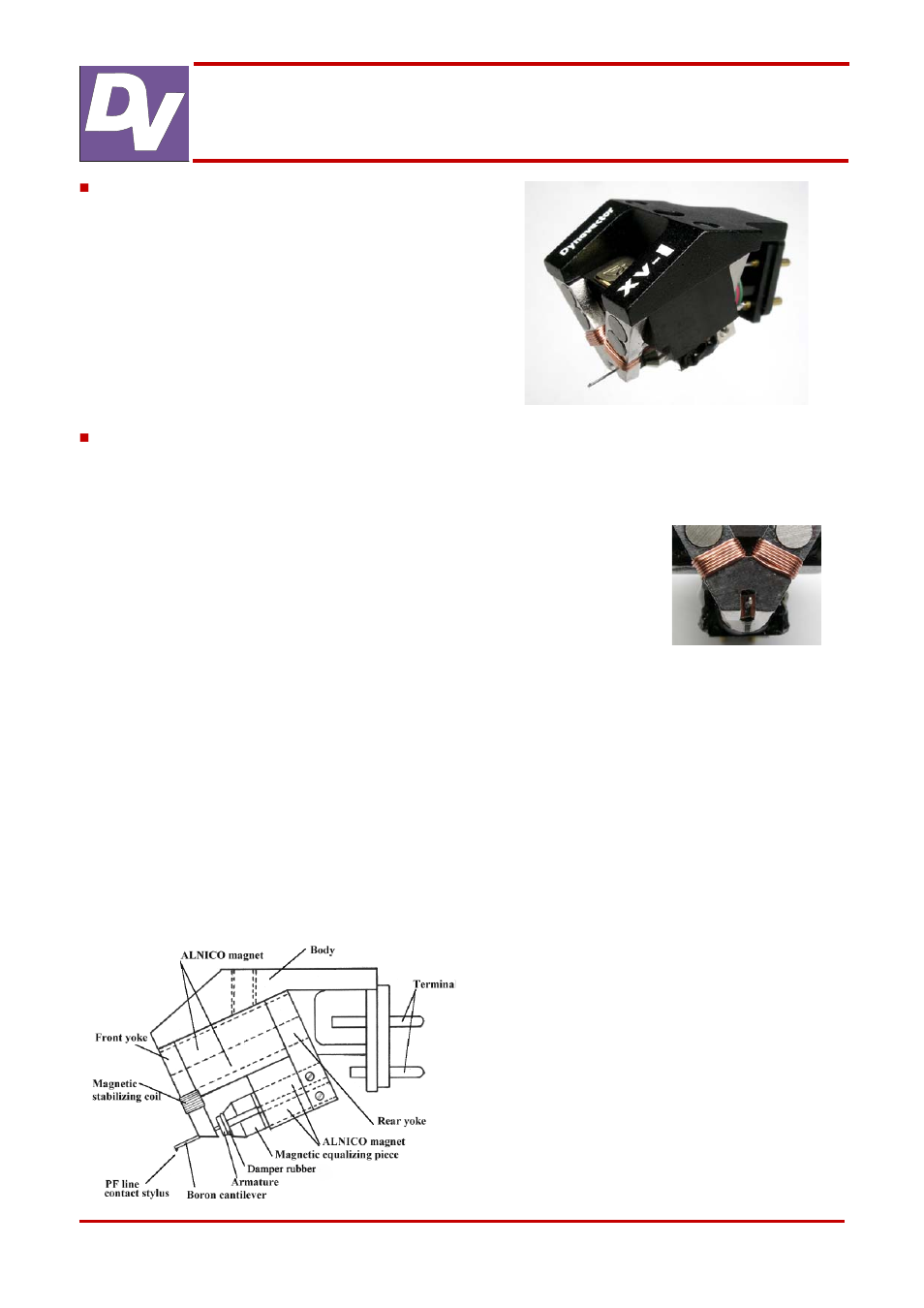 Dynavector DV XV-1s Mono cartridge User Manual | 2 pages