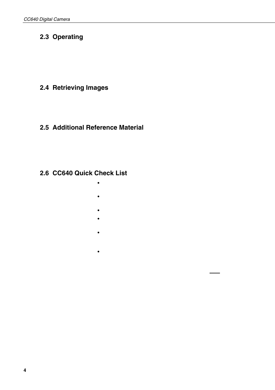 3 operating, 4 retrieving images, 5 additional reference material | 6 cc640 quick check list | Campbell Hausfeld CC640 User Manual | Page 12 / 58