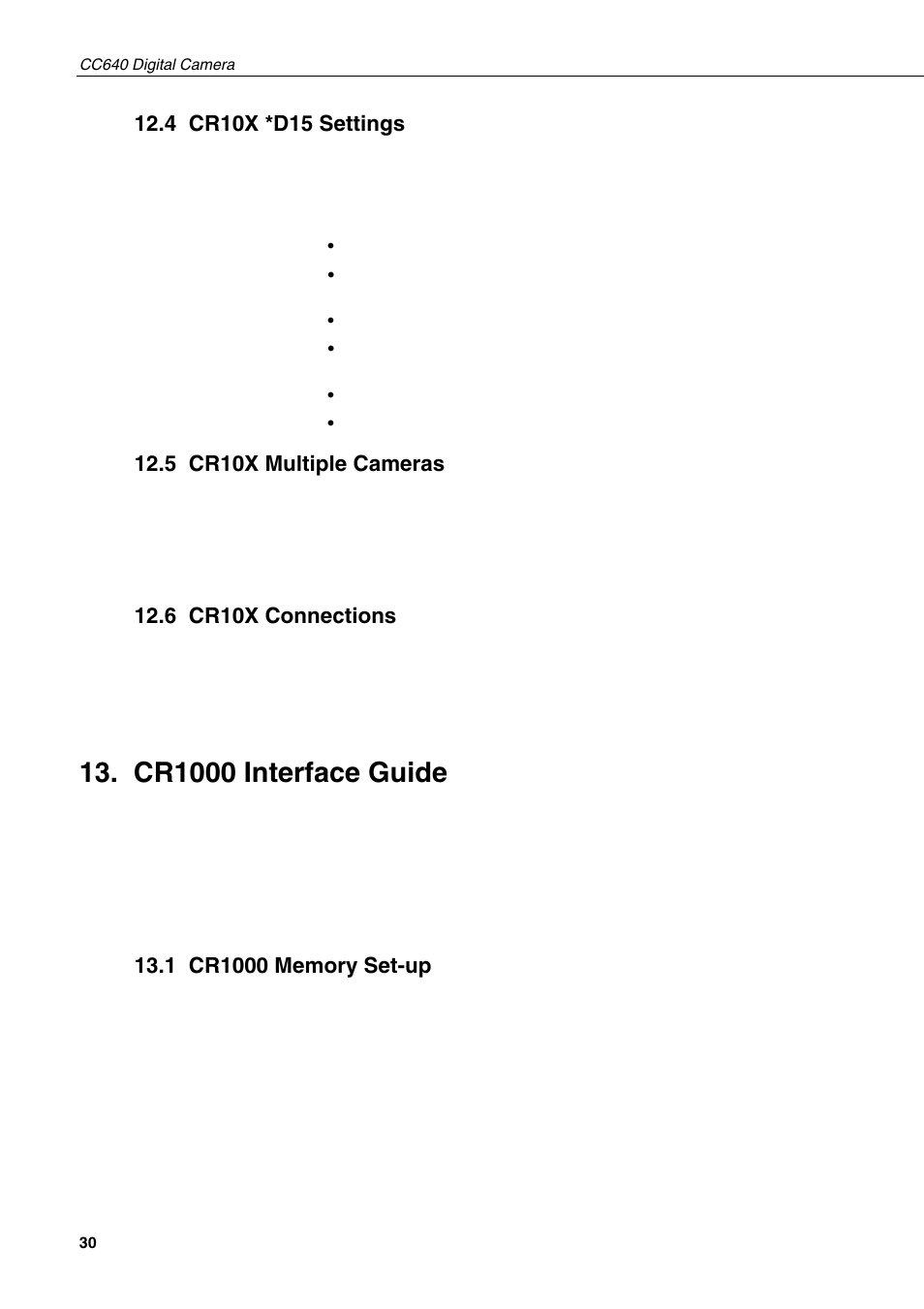 4 cr10x *d15 settings, 5 cr10x multiple cameras, 6 cr10x connections | Cr1000 interface guide, 1 cr1000 memory set-up | Campbell Hausfeld CC640 User Manual | Page 38 / 58