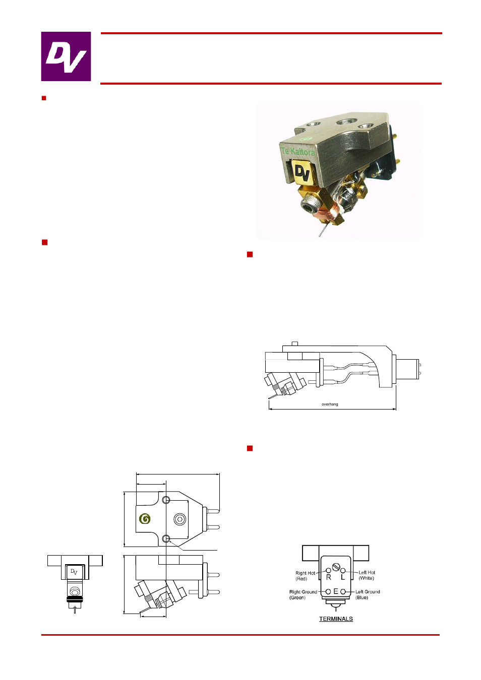 Dynavector DV Te Kaitora Rua cartridge User Manual | 2 pages