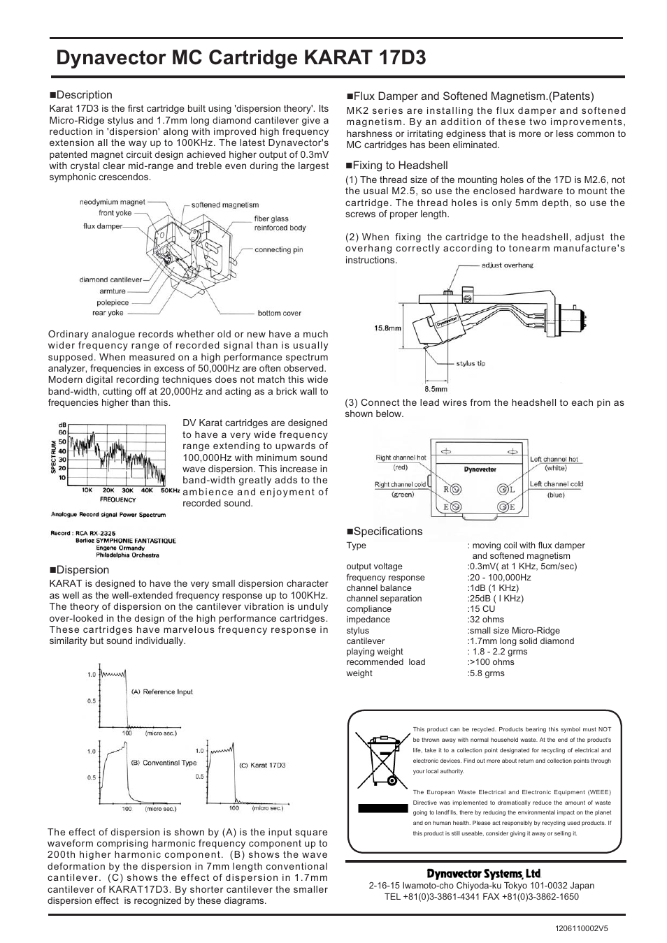 Dynavector DV 17D3 cartridge User Manual | 1 page