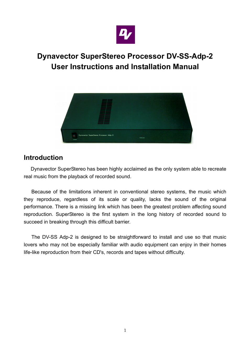 Dynavector SuperStereo Adapter Adp2 User Manual | 8 pages