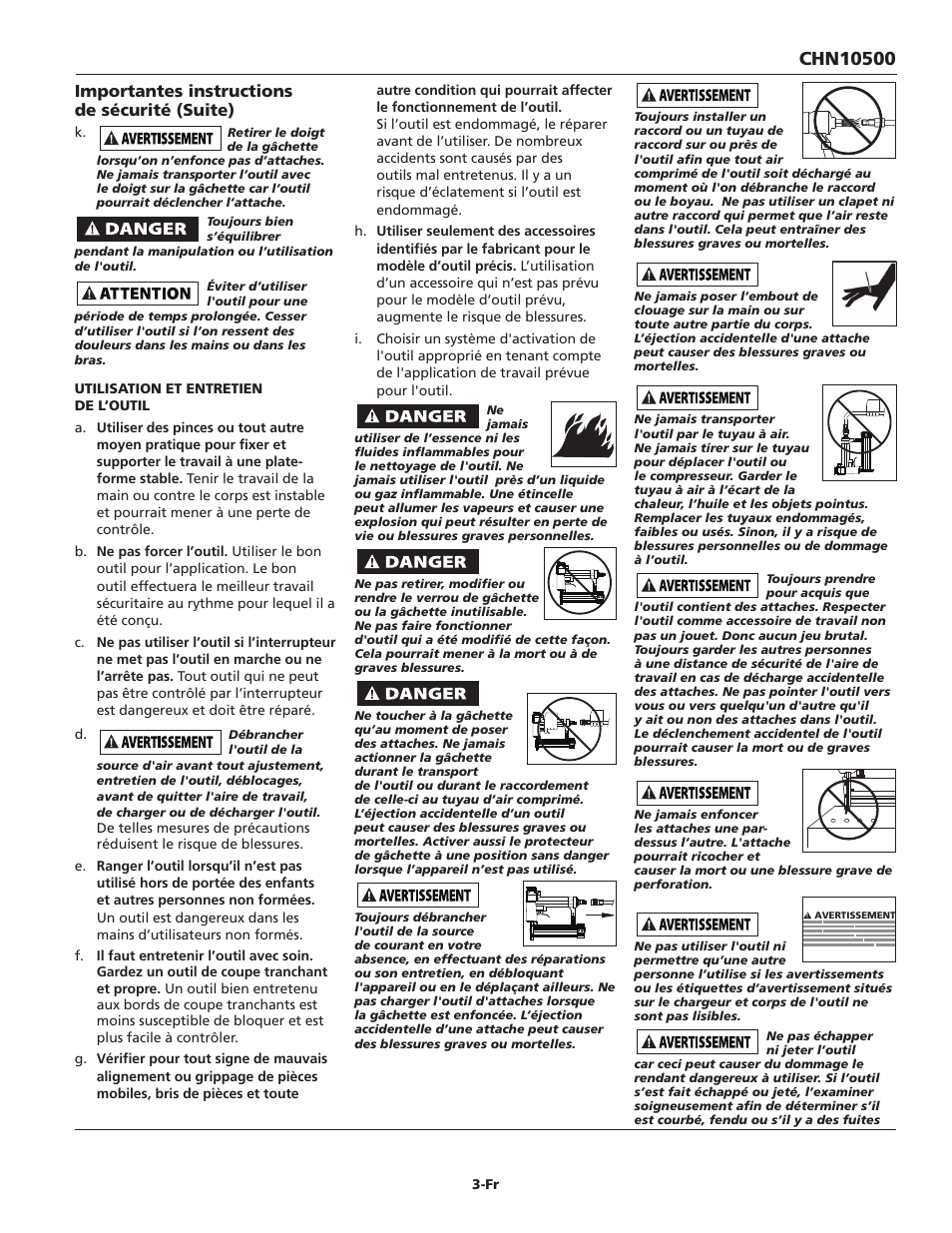 Importantes instructions de sécurité (suite) | Campbell Hausfeld CHN10500 User Manual | Page 11 / 24