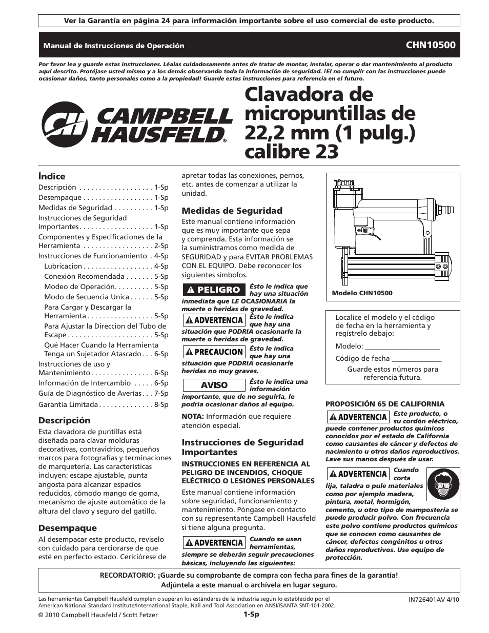 Campbell Hausfeld CHN10500 User Manual | Page 17 / 24