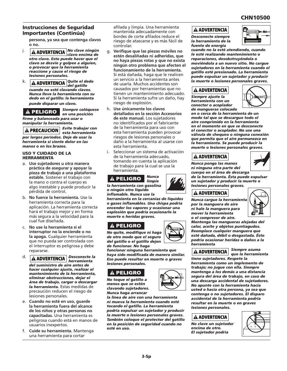 Instrucciones de seguridad importantes (continúa) | Campbell Hausfeld CHN10500 User Manual | Page 19 / 24