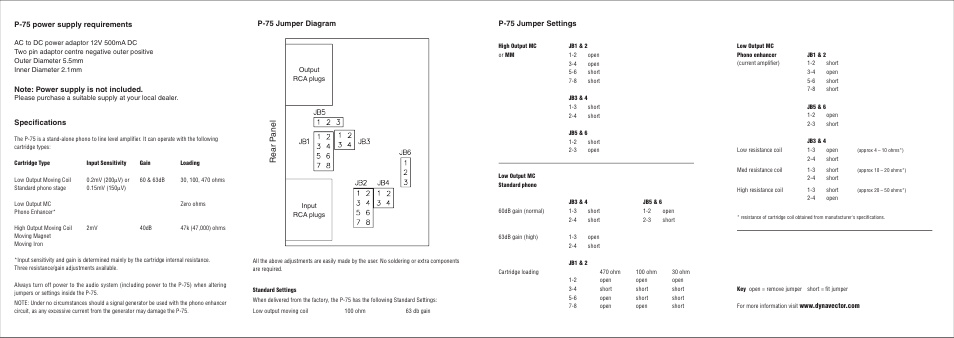 Dynavector P-75 User Manual | 2 pages