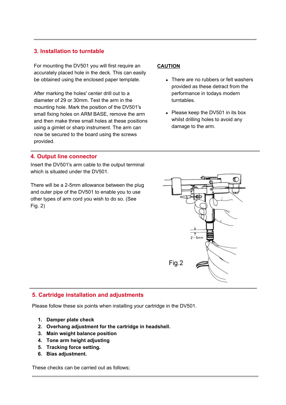 Dynavector DV 501 tonearm User Manual | Page 2 / 6