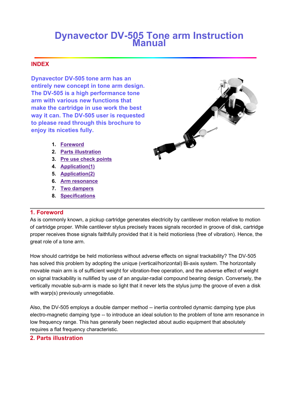 Dynavector DV 505 tonearm User Manual | 8 pages