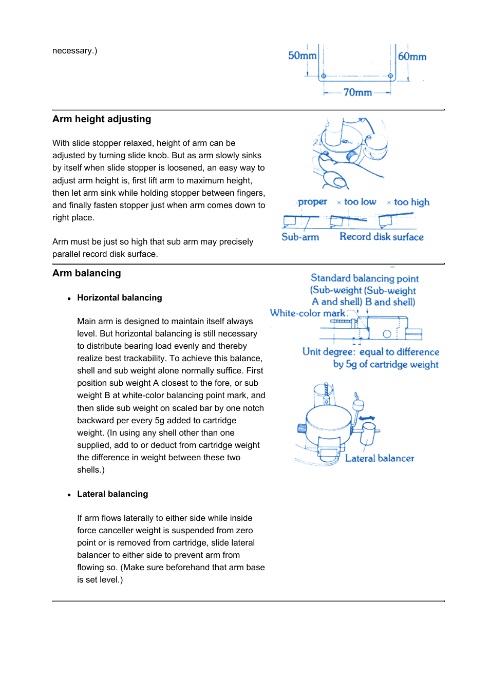 Arm height adjusting, Arm balancing | Dynavector DV 505 tonearm User Manual | Page 4 / 8