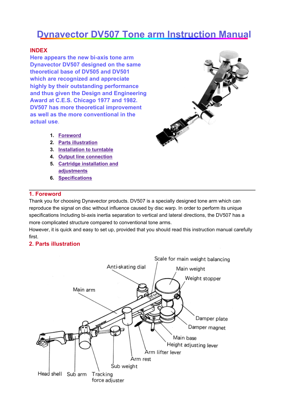Dynavector DV 507 tonearm User Manual | 5 pages