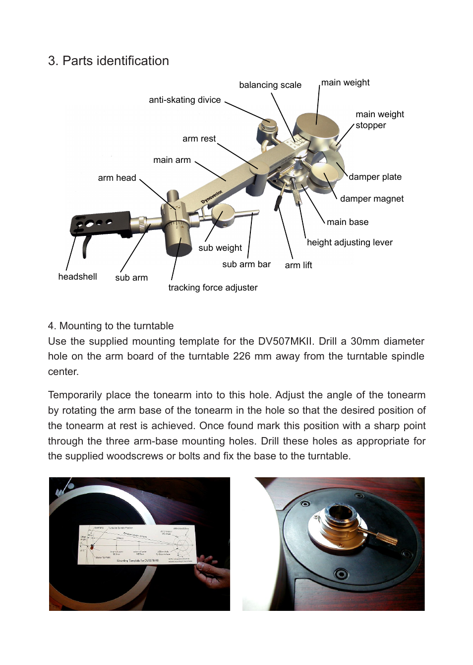 Parts identification | Dynavector DV 507 MKII tonearm User Manual | Page 3 / 12