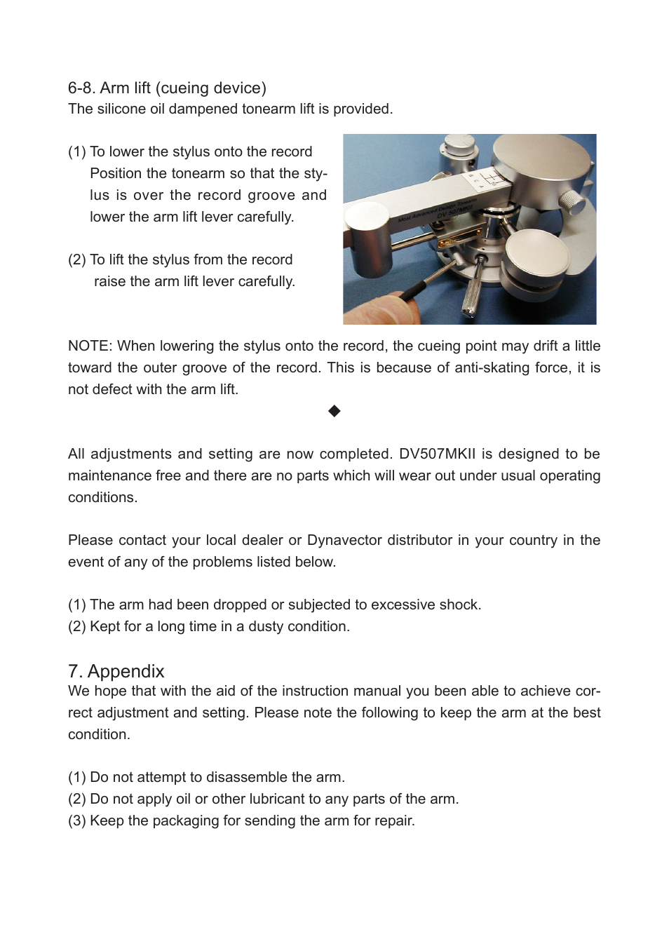 Appendix | Dynavector DV 507 MKII tonearm User Manual | Page 9 / 12