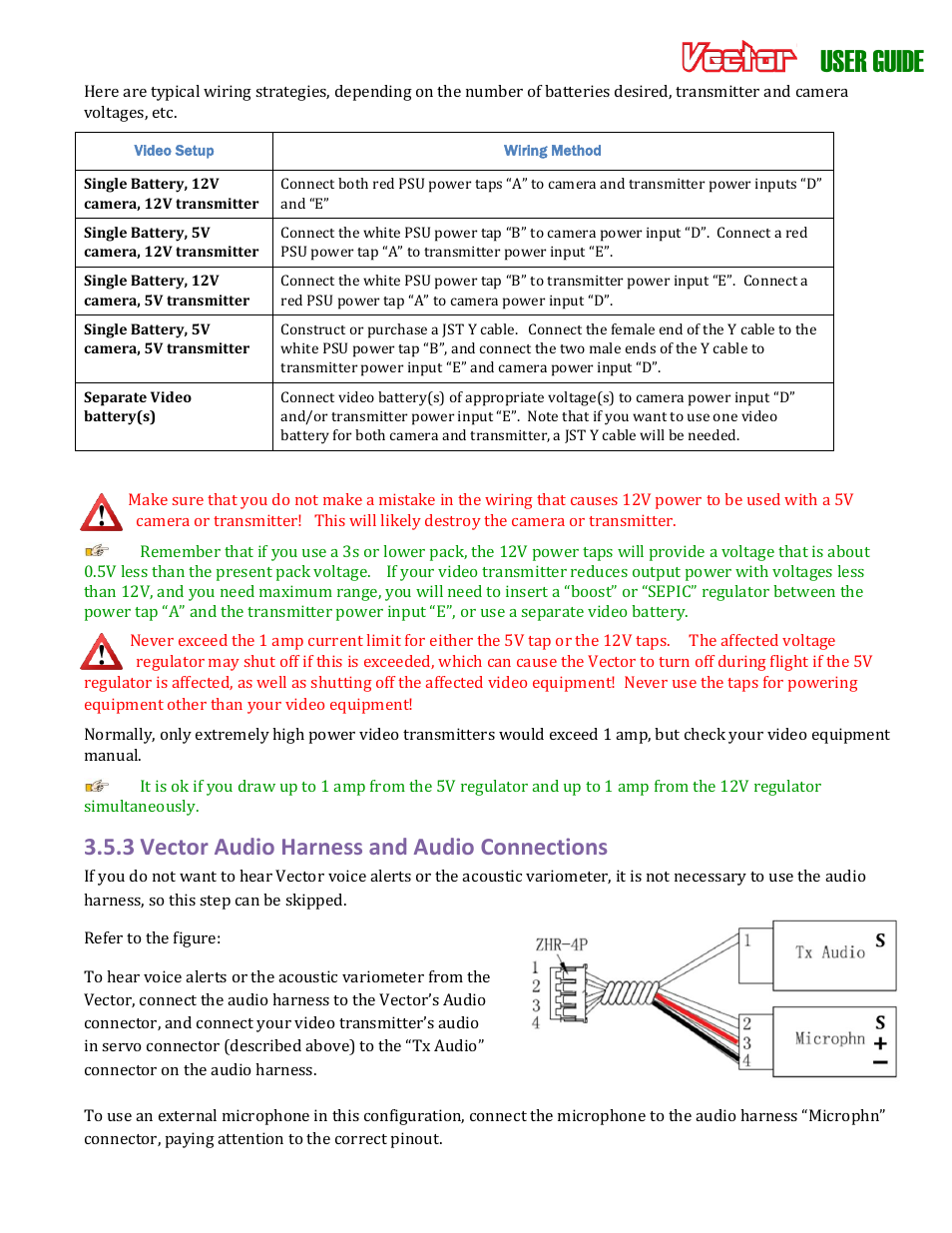 User guide, 3 vector audio harness and audio connections | Eagle Tree Vector User Manual | Page 18 / 91