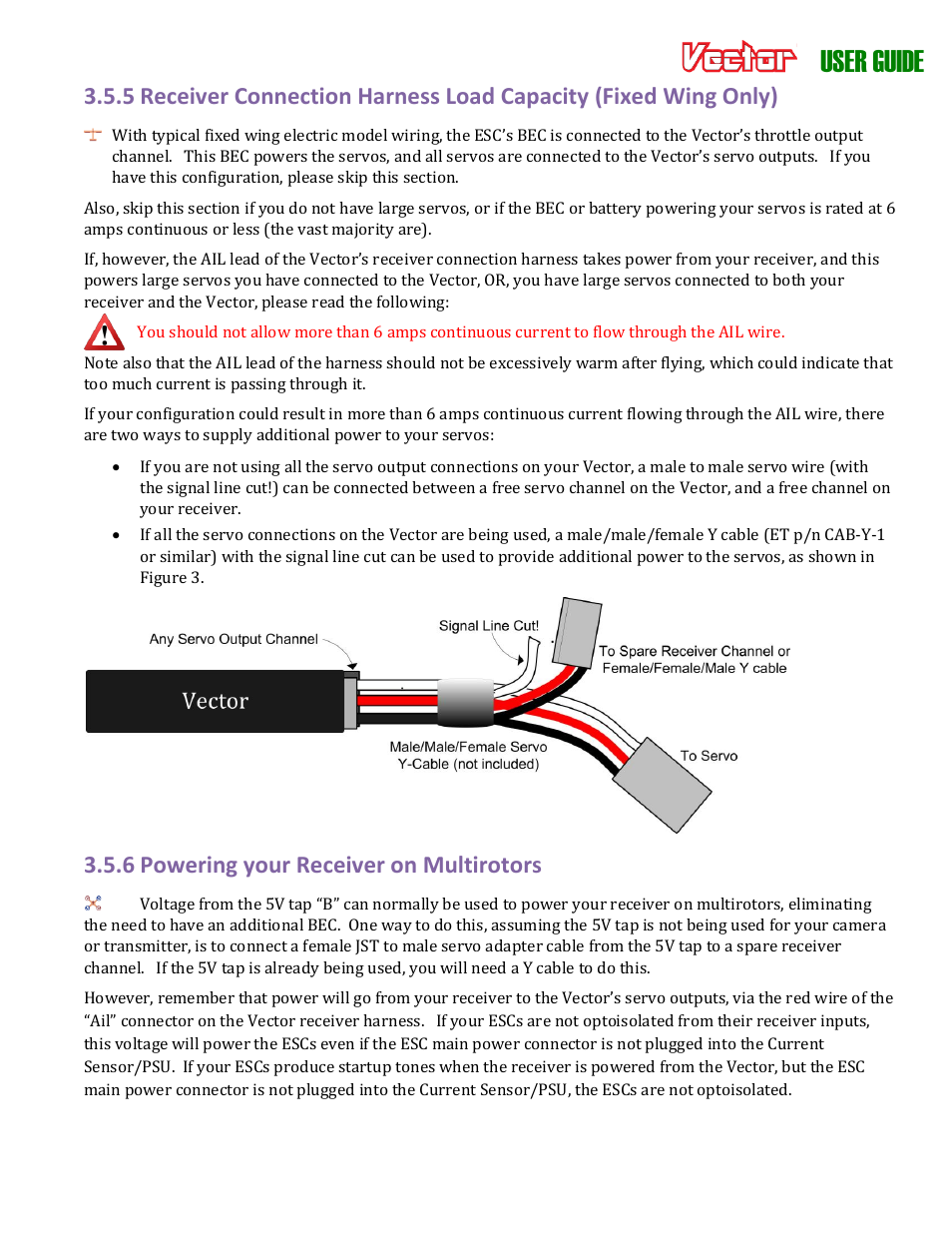 User guide, 6 powering your receiver on multirotors | Eagle Tree Vector User Manual | Page 20 / 91