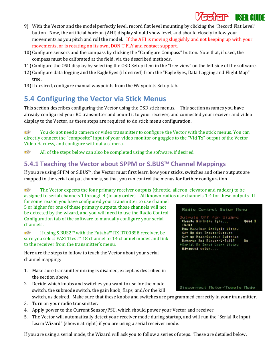 User guide, 4 configuring the vector via stick menus | Eagle Tree Vector User Manual | Page 32 / 91