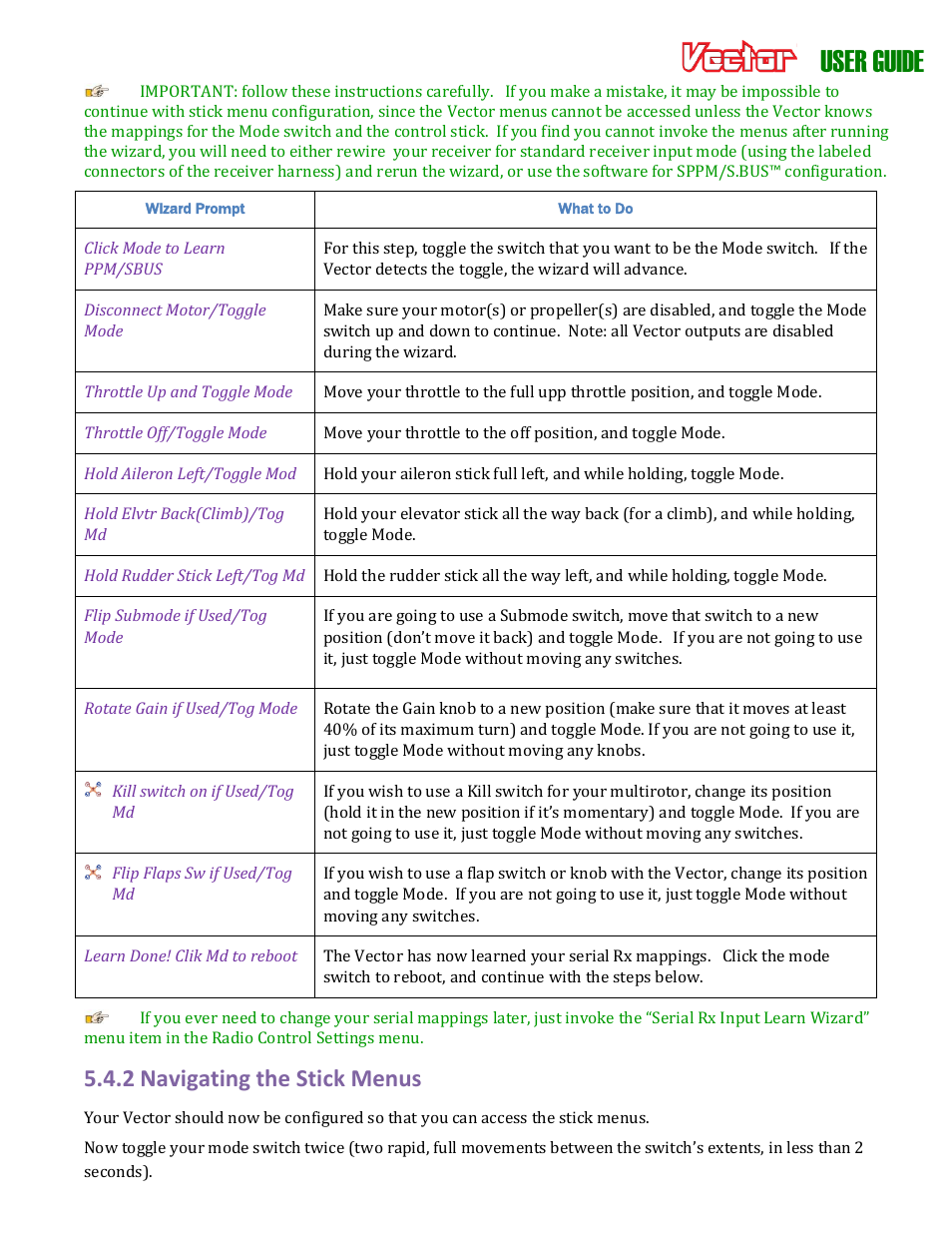 User guide, 2 navigating the stick menus | Eagle Tree Vector User Manual | Page 33 / 91