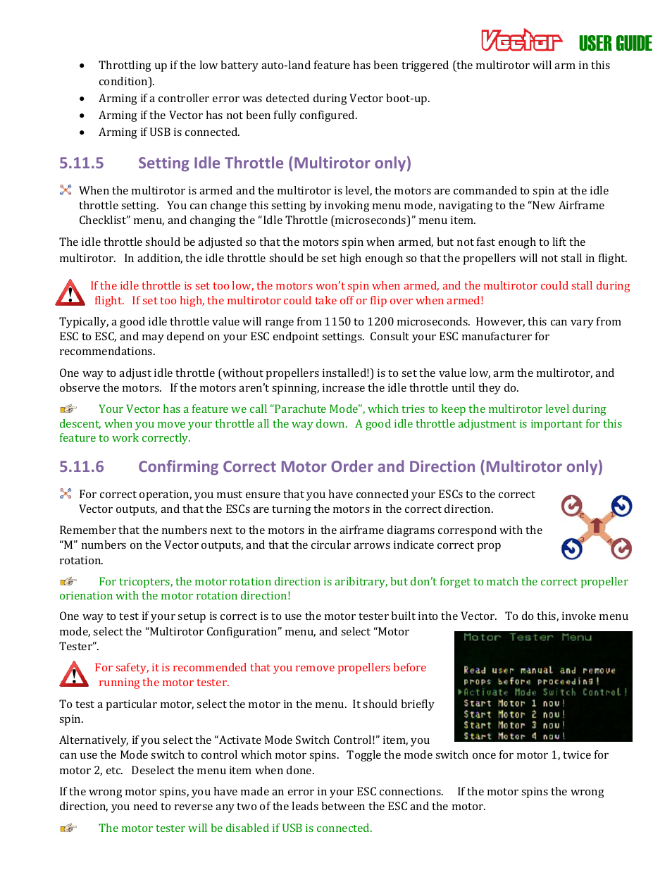 User guide, 5 setting idle throttle (multirotor only) | Eagle Tree Vector User Manual | Page 48 / 91