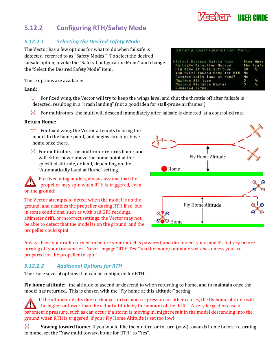 User guide, 2 configuring rth/safety mode | Eagle Tree Vector User Manual | Page 52 / 91