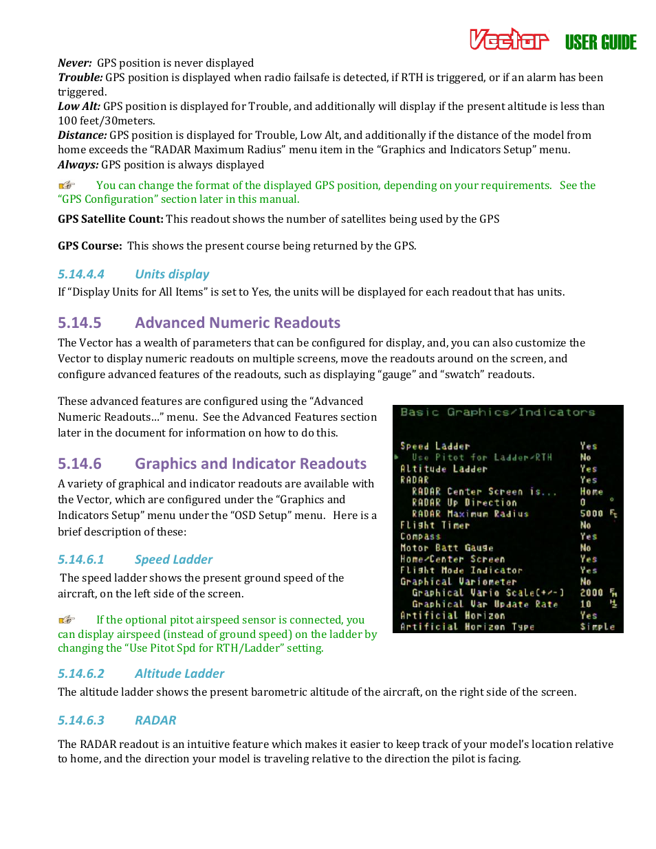User guide, 5 advanced numeric readouts, 6 graphics and indicator readouts | Eagle Tree Vector User Manual | Page 57 / 91