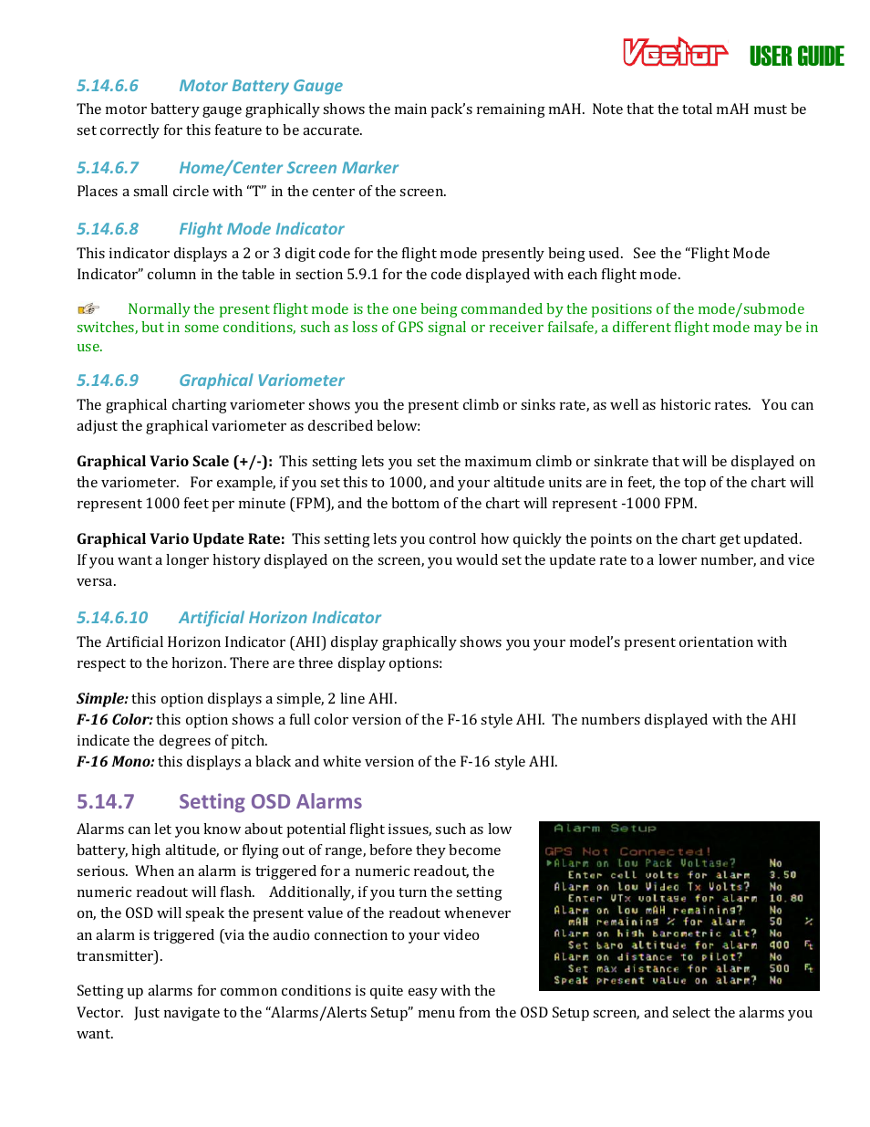 User guide, 7 setting osd alarms | Eagle Tree Vector User Manual | Page 59 / 91
