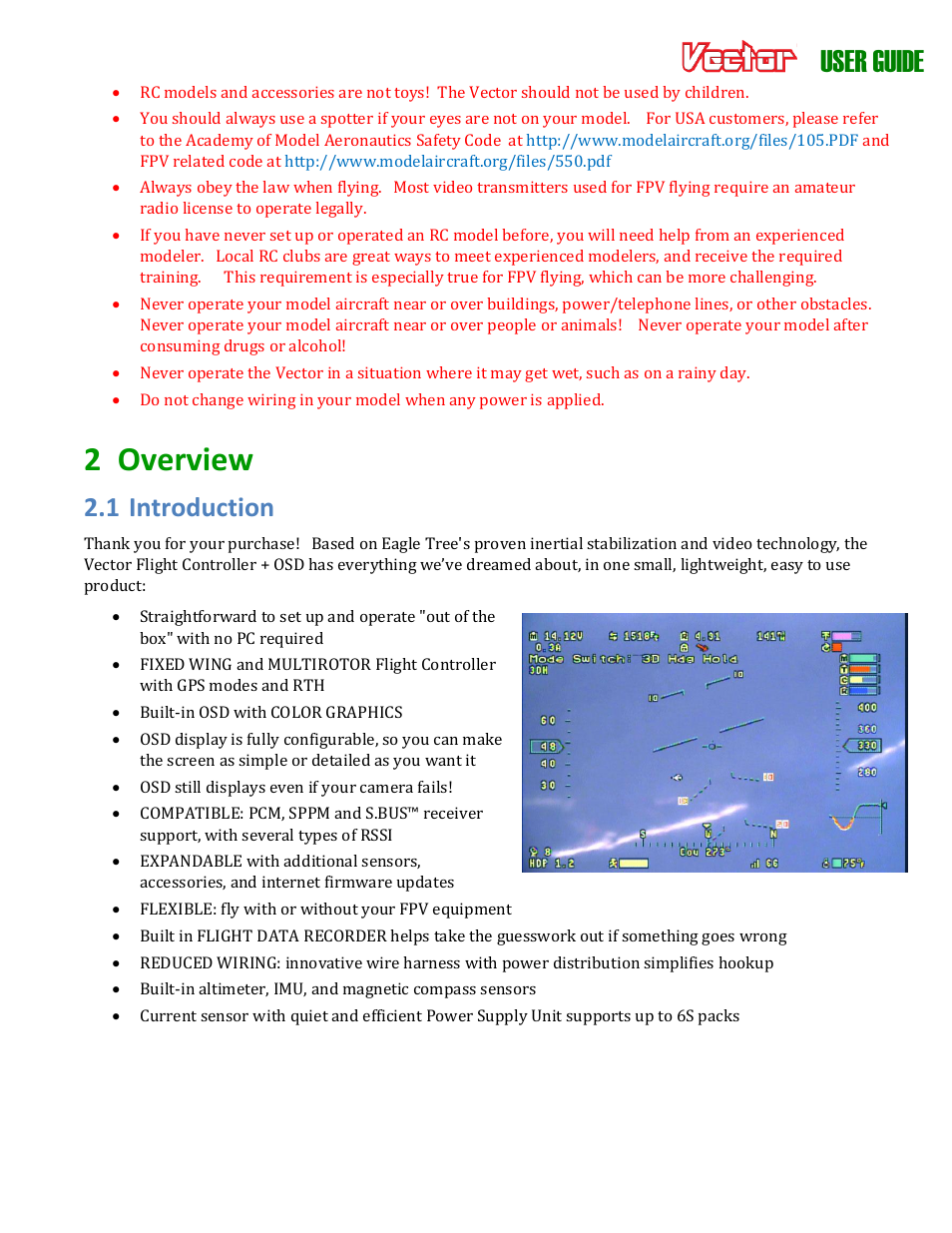 2 overview, User guide, 1 introduction | Eagle Tree Vector User Manual | Page 7 / 91