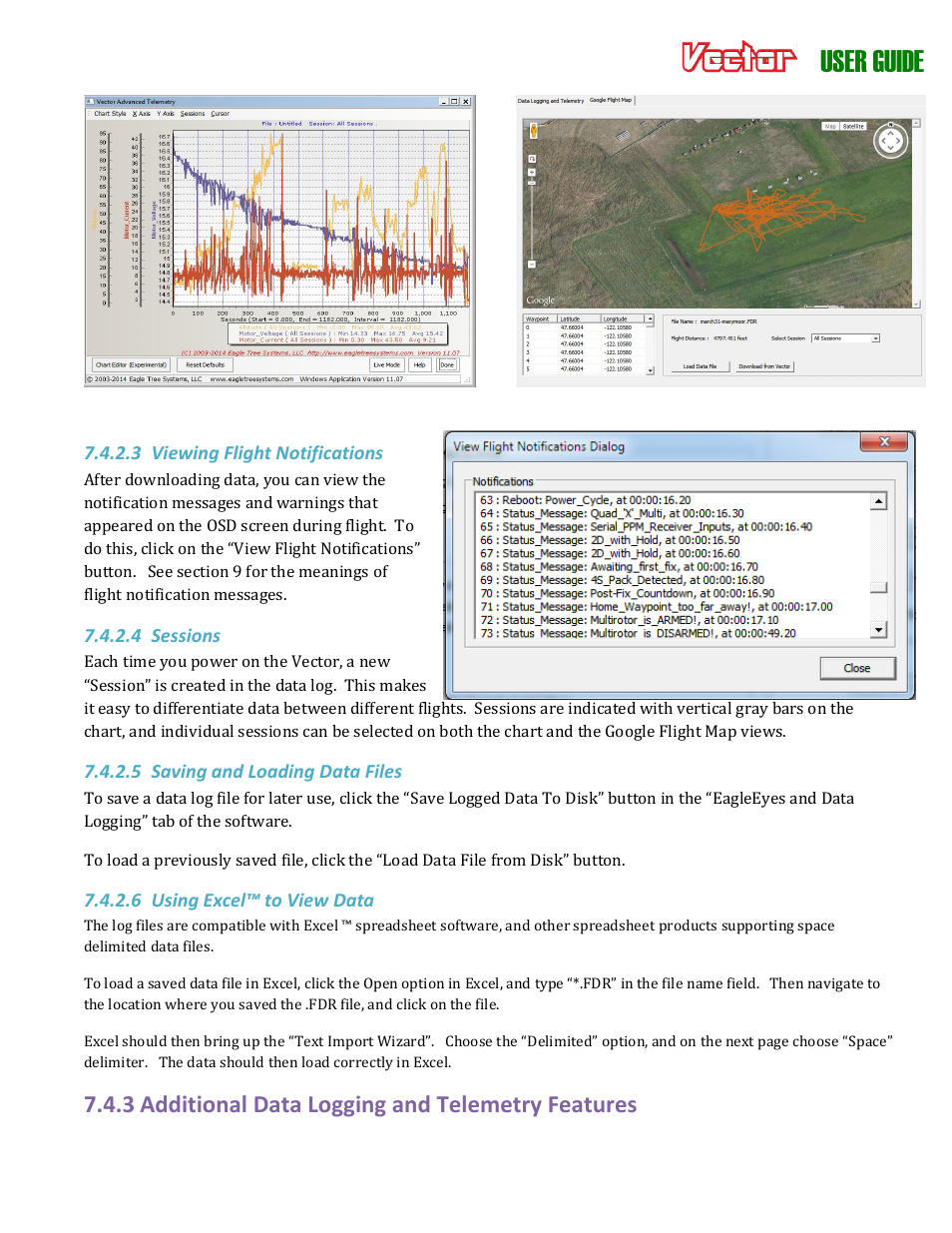 User guide, 3 additional data logging and telemetry features | Eagle Tree Vector User Manual | Page 73 / 91