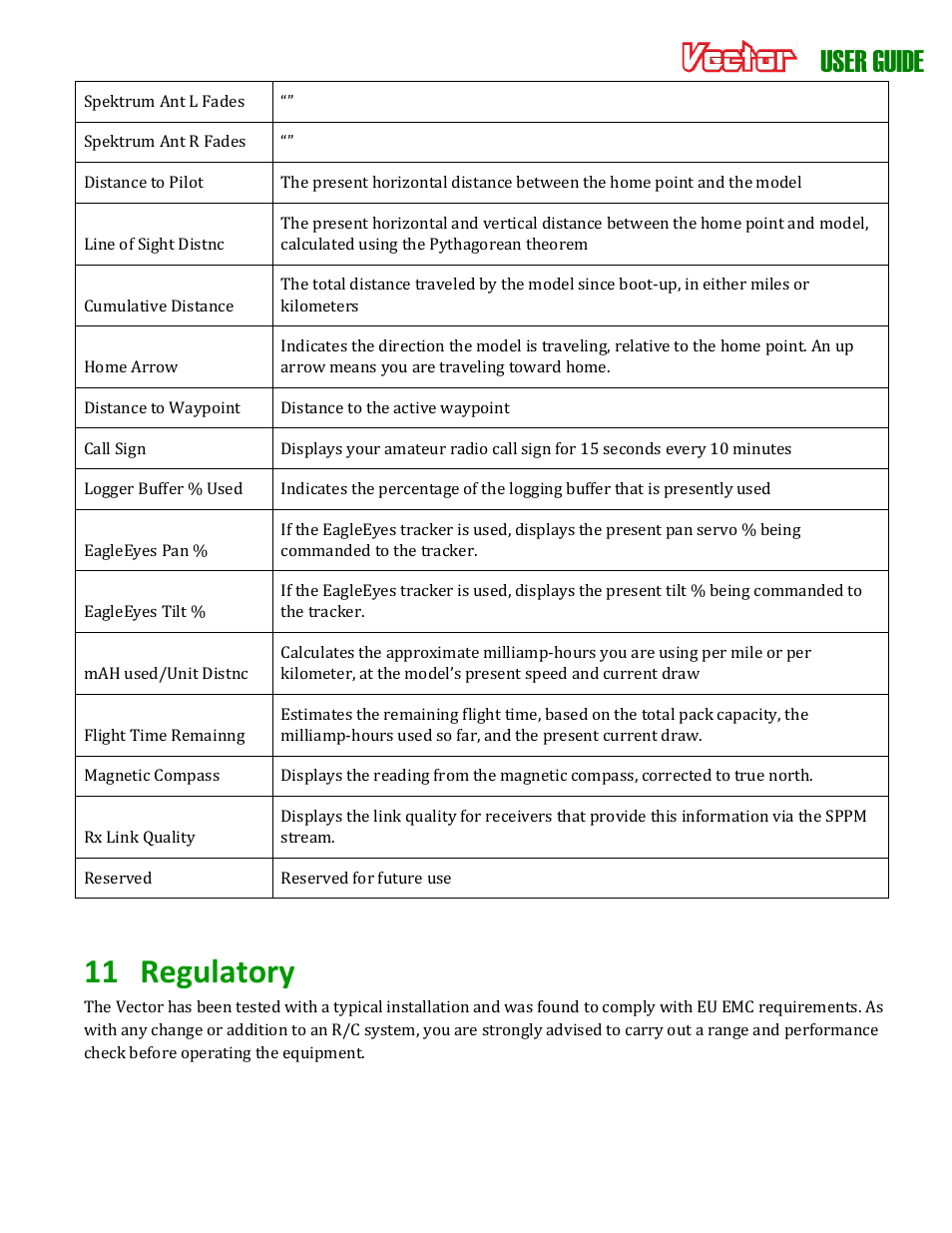 11 regulatory, User guide | Eagle Tree Vector User Manual | Page 90 / 91