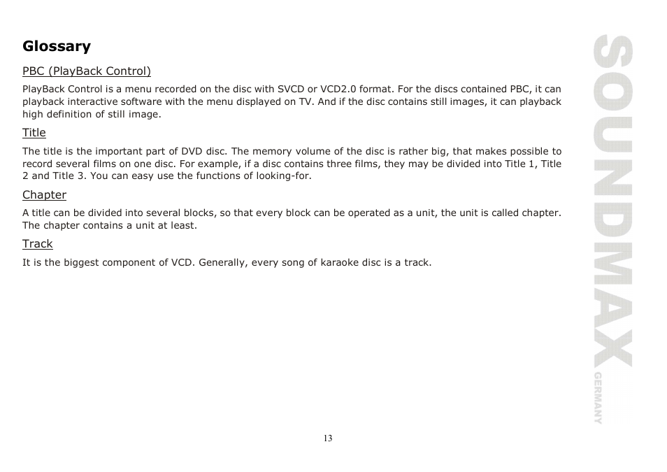 Glossary | SoundMax SM-CMD2020 User Manual | Page 13 / 81