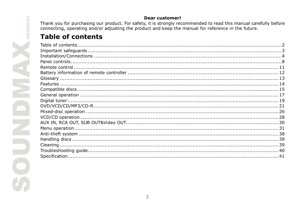 SoundMax SM-CMD2020 User Manual | Page 2 / 81