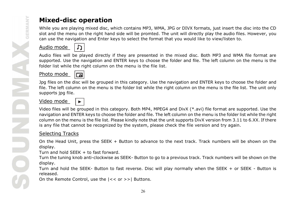 Mixed-disc operation | SoundMax SM-CMD2020 User Manual | Page 26 / 81