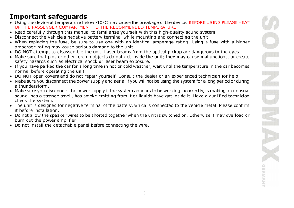 Important safeguards | SoundMax SM-CMD2020 User Manual | Page 3 / 81