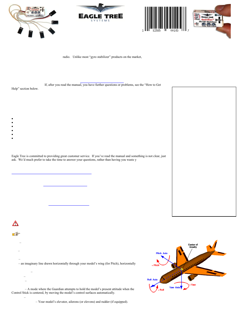 Eagle Tree Guardian 2D/3D Stabilizer User Manual | 14 pages