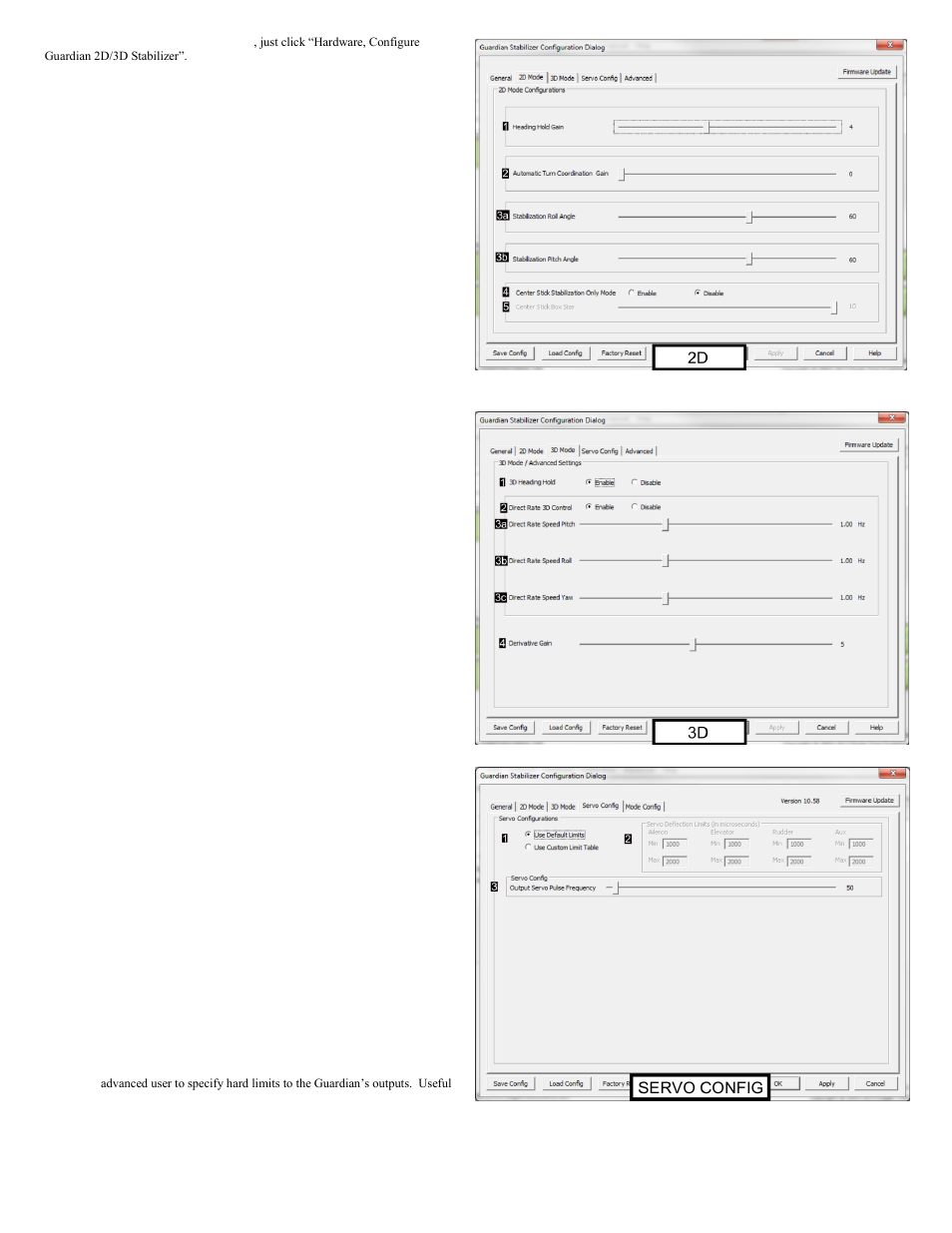 Guardian configuration page software reference | Eagle Tree Guardian 2D/3D Stabilizer User Manual | Page 12 / 14